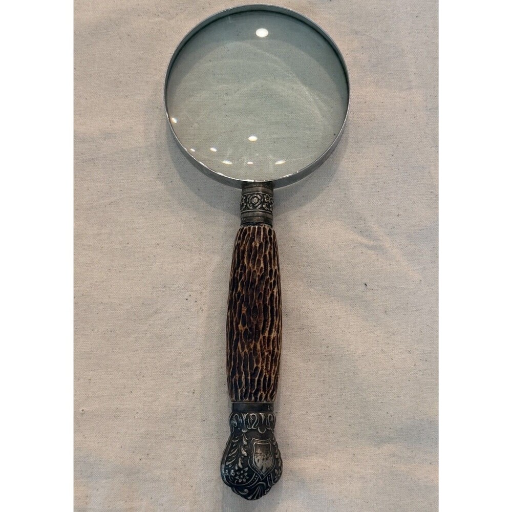 Antique Victorian Stag Horn Magnifying Glass Silver Handle Innsbruck 1896 9”